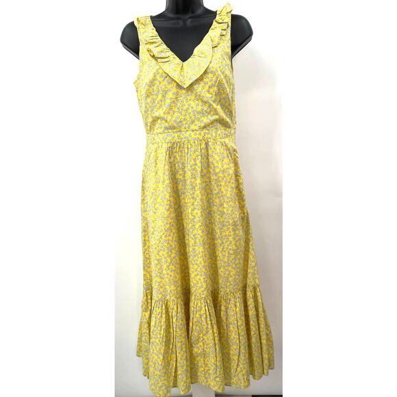 NWT J. Crew Yellow Floral V Neck Tiered Midi Dress Size 0 - Picture 1 of 10